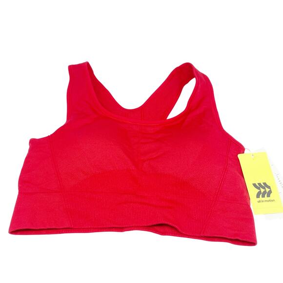 All In Motion Women's Seamless Medium Support Racerback Sports Bra Red Large - Picture 2 of 5